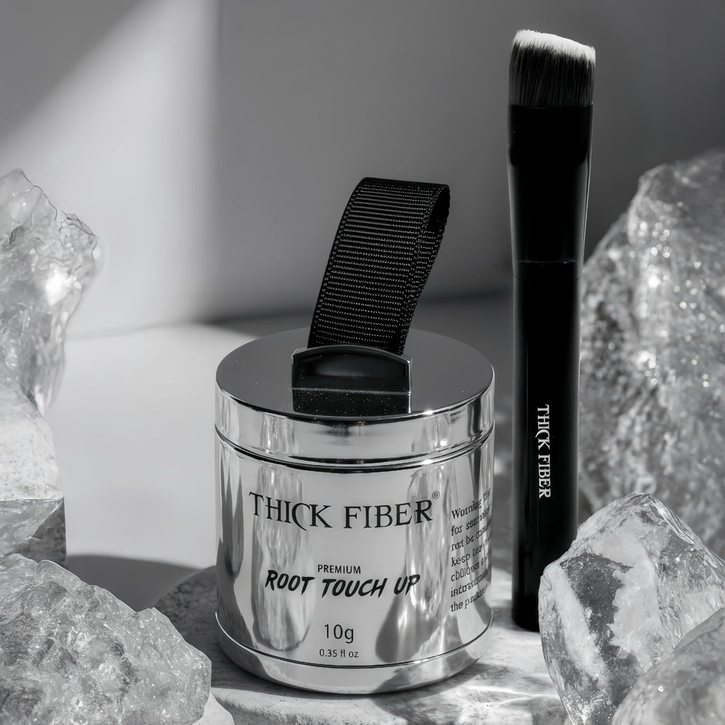 THICK FIBER Root Touch Up Powder with Brush – Covers Grey Roots, Thinning Hair & Bald Spots – Sweat & Water Resistant for Men & Women (Gray, 0.35 Ounce (Pack of 1))
