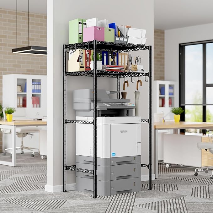 REIBII 2 Tier Mini Fridge Shelf with Storage for Dorm Adjustable Height Storage Shelves Metal Shelving Rack Mini Fridge and Microwave Stand for College Rooms Kitchen, Office, 52.36Hx18.1Dx26.38W