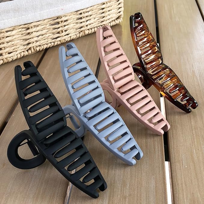 Nalodu Hair Claw Clips Large 4.3 Inch No Slip Big Matte Jaw Butterfly Clip Clamp 4 Colors for Thin Fine Thick Hair Women, 4 Pack
