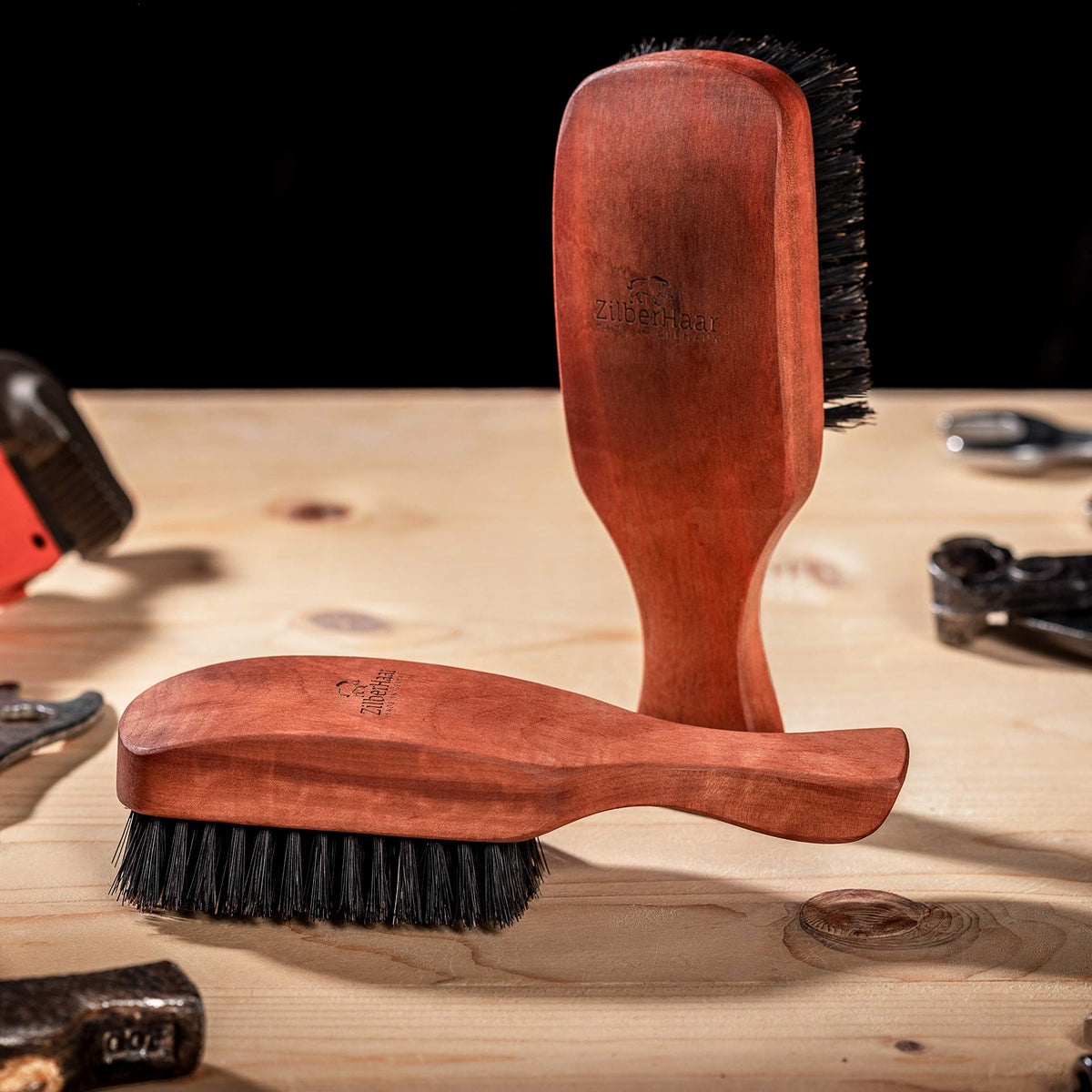 ZilberHaar Major Hair & Beard Brush, Stiff Boar Bristles, Natural Hardwood