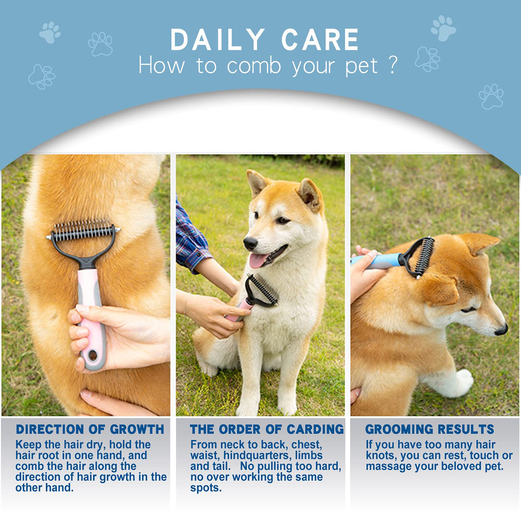 GOESWELL Pet Deshedding Brush - Undercoat Rake for Dogs & Cats - Double Sided Brush for Shedding and Dematting Comb for Dogs Grooming Tool kit - (Blue(Rake +Comb))