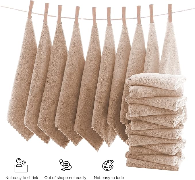 MOONQUEEN Ultra Soft Premium Washcloths Set - 12 x 12 inches - 24 Pack - Quick Drying - Highly Absorbent Coral Velvet Bathroom Wash Clothes - Use as Bath, Spa, Facial, Fingertip Towel (Brown)