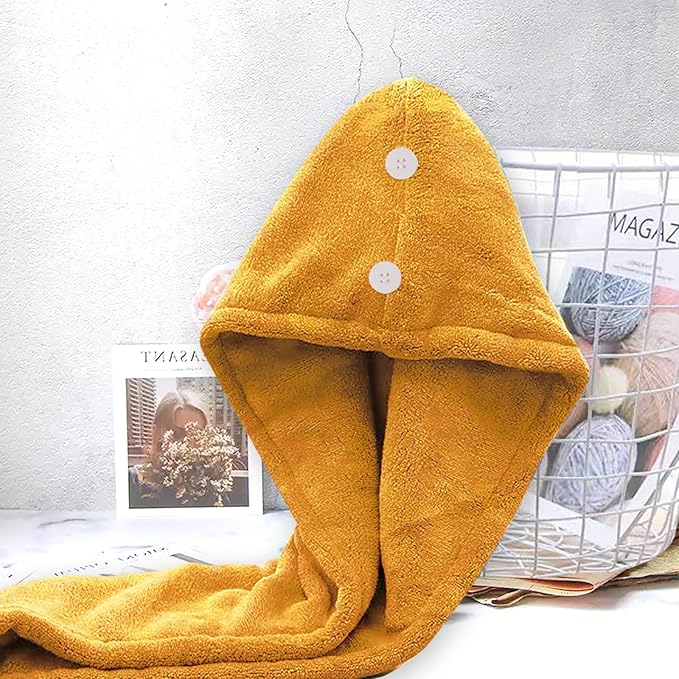 Microfiber Hair Drying Towel Wrap for Women, Hair Turbans Towel for Wet Hair,turbie Twist Hair Towels(The Color of the Picture is for Reference only) (Apricot Yellow-Double Layer)