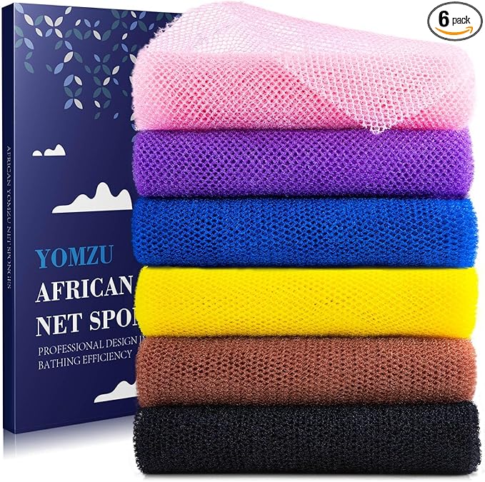 African Net Sponge Exfoliating Bath Sponge Scrubbing Long Rag Wash Shower Body Scrubber - 6 Pieces