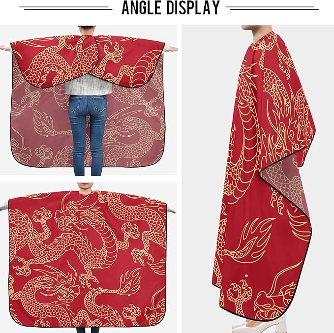 Visesunny Barber Cape - Red Pattern Polyester Hair Cutting Salon Apron Anti-Static Water-Resistant Shaving Cloth Bib