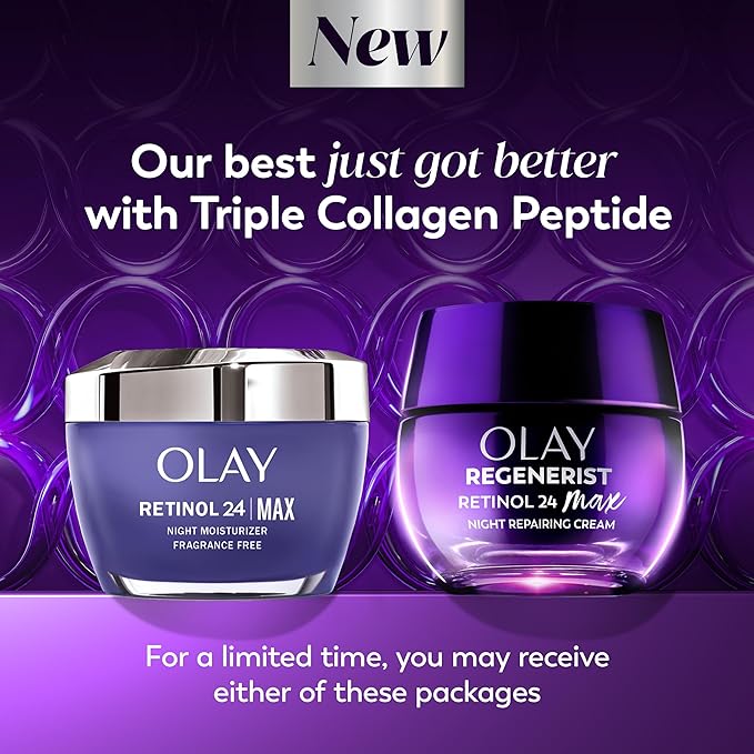 Olay Retinol Night Cream for Women, MAX, Anti-Aging Face Mousturizer, Fragrance-Free, Non Greasy - Anti-Wrinkle, Smooth Fine Lines, Hydrating Skin Care - Triple Collagen Cream, Niacinamide, 1.7oz