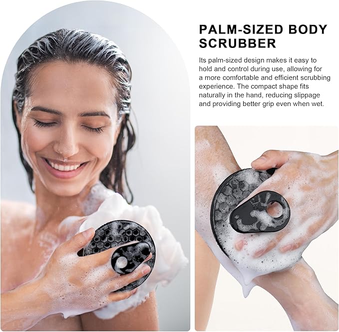 INNERNEED Silicone Body Scrubber Gentle Exfoliating Brush Set, Black+ Blue
