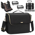 Large Makeup Carrying Train Case, Makeup Bag with 2 Small Bags, Professional Makeup Artist Bag Tattoo Case Travel Makeup Organizer Box with Adjustable Dividers and Shoulder Strap (Black)