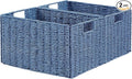 Vagusicc Wicker Storage Basket, Set of 2 Hand-Woven Paper Rope Wicker Basket, Small Storage Baskets for Organizing Toilet Paper Basket, Foldable Large Cube Storage Organizer Bins for Shelves (Blue)