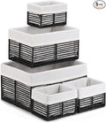 Vagusicc Wicker Storage Baskets, Hand-Woven Paper Rope Black Baskets for Storage, Rectangular Small Wicker Baskets for Organizing, Cube Storage Bins for Closet/Clothes/Dresser, Black, 5-Pack