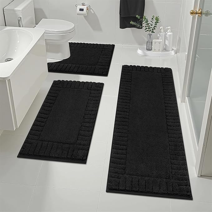 Pauwer Bathroom Rugs Sets 3 Piece, Microfiber Bath Mat Set, Black