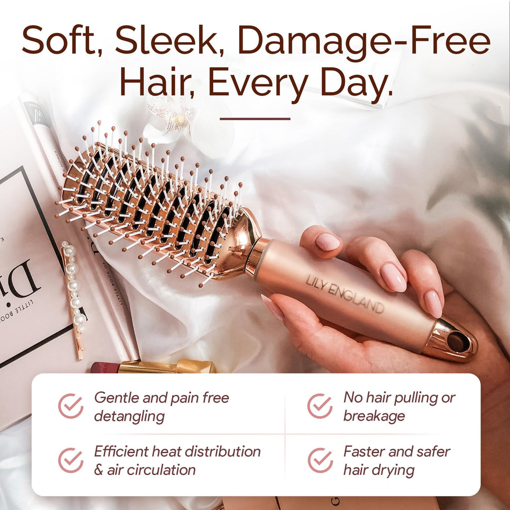 Lily England Vent Hairbrush for Women, Fast Blow Drying Hair Brush, Rose