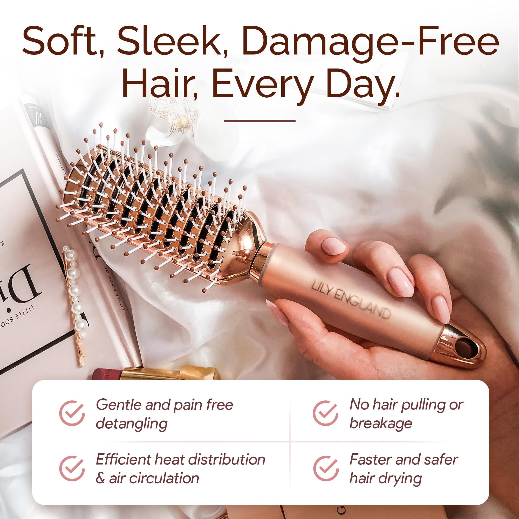 Lily England Vent Hairbrush for Women, Fast Blow Drying Hair Brush, Rose