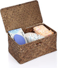Sumnacon Wicker Basket with Lid Rectangle Woven Baskets for Toiletries Tampon Storage,Wicker Storage Basket with Lid,Decorative Seagrass Storage Baskets for Shelf Bathroom Toilet Table, Coffee