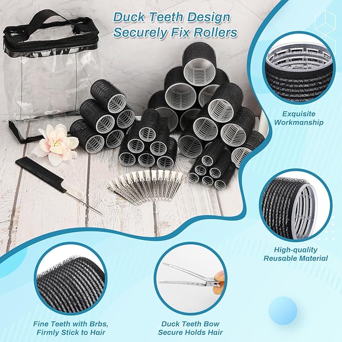 56 Pcs Hair Rollers Set for Blowout Look Long Hair, 30Pcs Rollers Hair Curlers in 5 Sizes with 24 Pcs Clips and Storage Bag for Long Medium Short Hair Volume