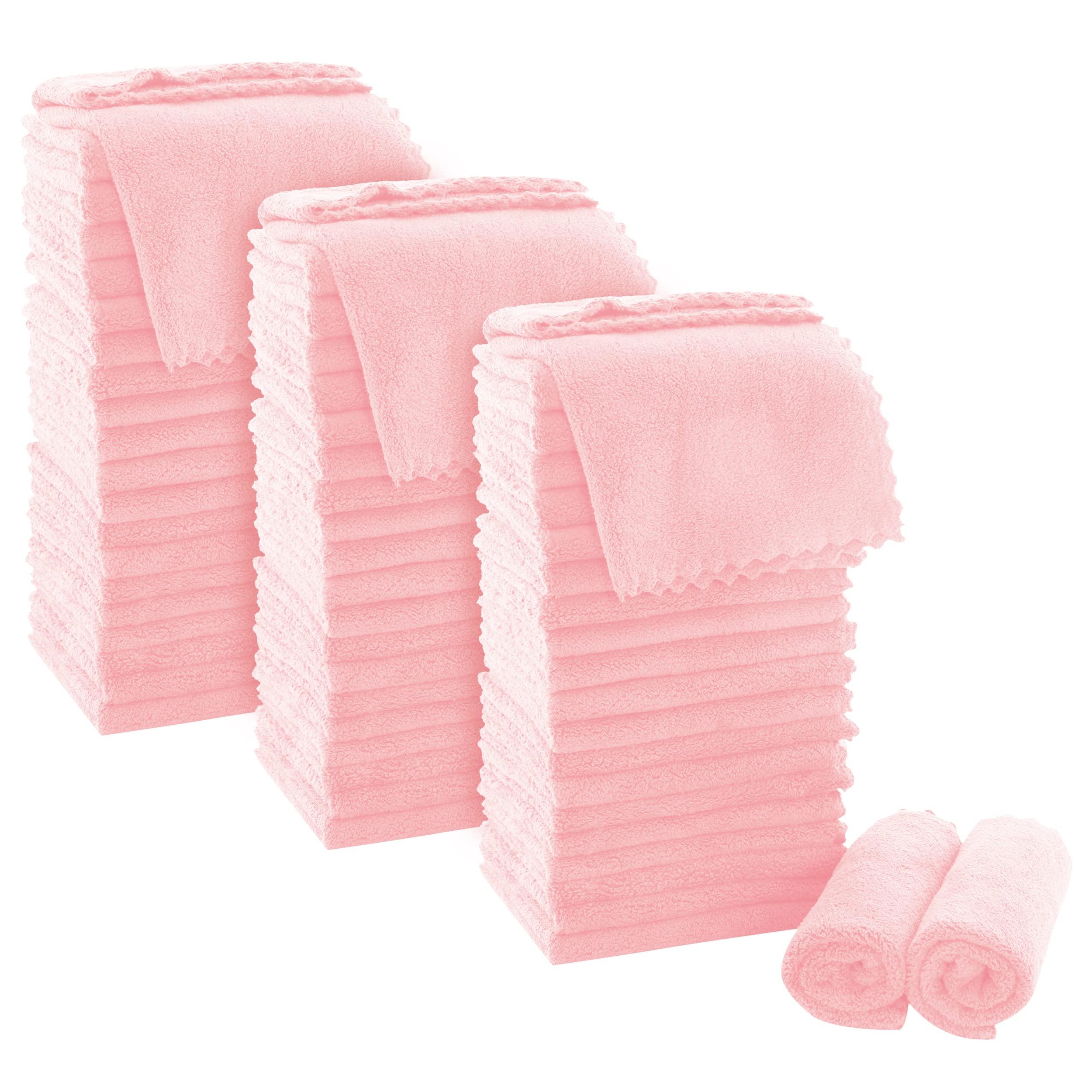 MOONQUEEN Ultra Soft Premium Washcloths Set - 12 x 12 inches - 72 Pack - Quick Drying - Highly Absorbent Coral Velvet Bathroom Wash Clothes (Pink)
