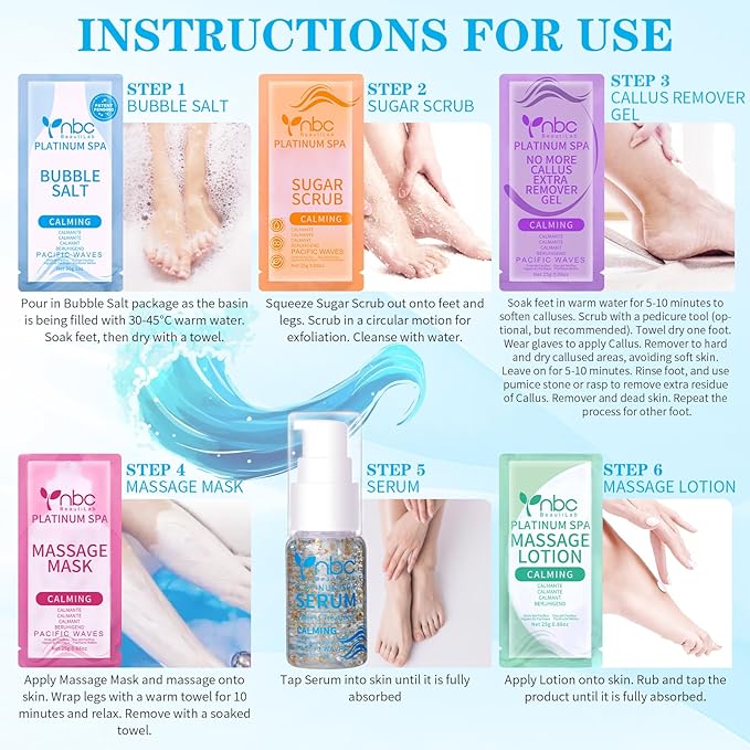nbc BeautiLab Pedicure Foot Soak Set - Upgraded 6 in 1 Foot Spa, Foot Bath Spa, Pedicure Kit, Foot Soak for Tired & Dry Cracked Feet, Athletes Feet and Calluses (Pacific Waves)