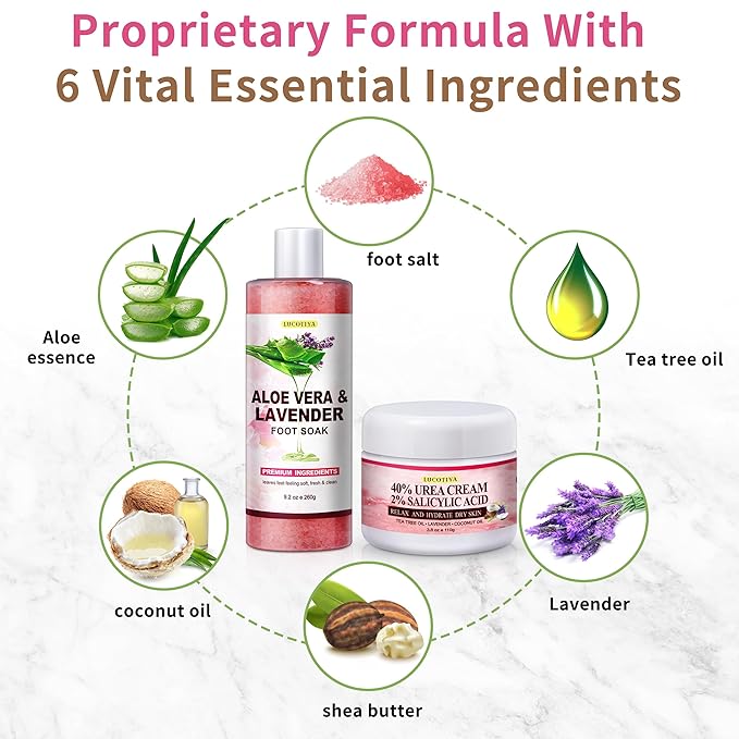 LUCOTIYA Pedicure Kit Foot Spa Soak Set Callus/Cuticle Remover File, Dead Skin Urea Cream for Feet Aloe Lavender Pedicure Supplies for Dry Cracked Feet for Women Men ﻿