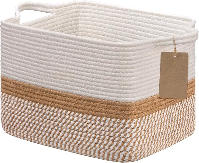 Goodpick Extra Large Woven Rope Storage Basket, Rectangle, Light Gray