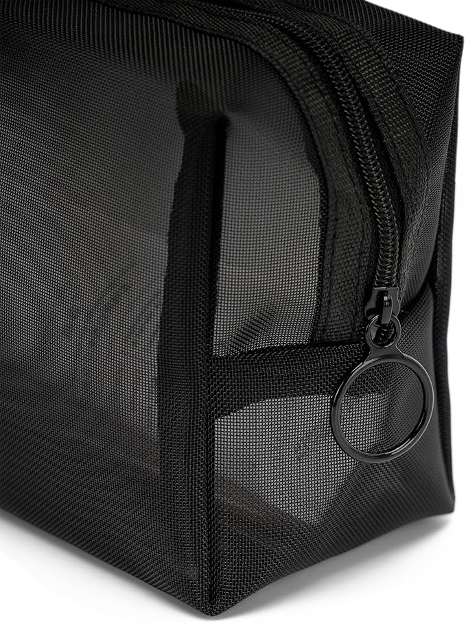 TOPASION Portable Mesh Makeup Bag with Zipper Small Travel Toiletry Bag Lightweight Cosmetic Pouch (Black Square)