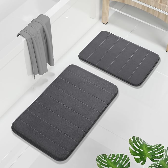 Yimobra U-Shaped Toilet Bath Mat Set 2 Piece - Soft Absorbent Quick Dry Memory Foam Bathroom Rugs, Machine Washable Non Slip Floor Carpet for Tub Shower & Single Sink (17x24 & 24x20