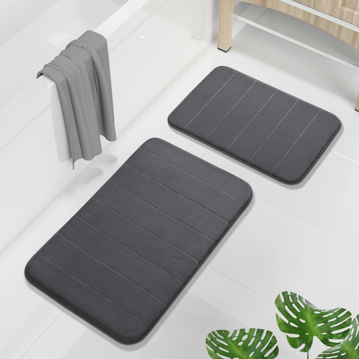 Yimobra Memory Foam Bathroom Mat Set, 24 x 17 & 24 x 20 in, Navy Blue