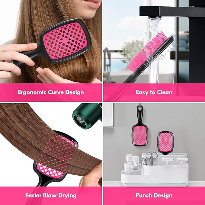 Aussumy 4 Pack Vented Detangling Hair Brush - Detangler Hairbrush with Soft Bristles for Effortless Tangle Free - Ideal for Wet Dry or Curly Damaged Hair for Women Men Kids