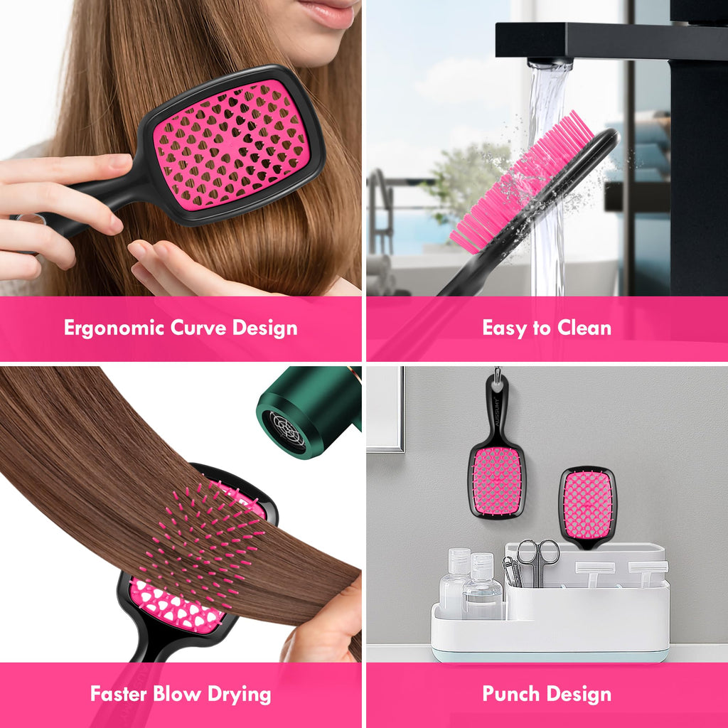 Aussumy 4 Pack Vented Detangling Hair Brush - Detangler Hairbrush with Soft Bristles for Effortless Tangle Free - Ideal for Wet Dry or Curly Damaged Hair for Women Men Kids