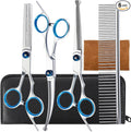 5 in 1 Premium Dog Grooming Scissors, Professional Dog Scissors for Grooming with Safety Round Tips, Lengnoyp Stainless Steel Thinning Shears, Pet Cat Shears for Grooming Kit