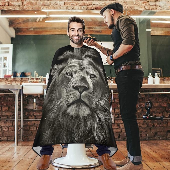 visesunny Barber Cape Dark Lion Animal 3D Print Polyester Hair Cutting Salon Cape Apron Anti-Static Haircut Shaving Cloth Beard Shaving Bib Hairdressing Cape