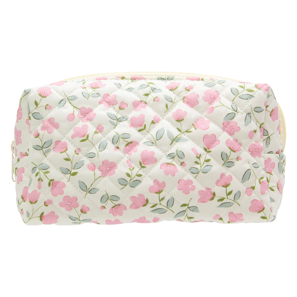 PAZIMIIK Small Quilted Makeup Bag,Zipper Cosmetic Pouch,Floral Pink