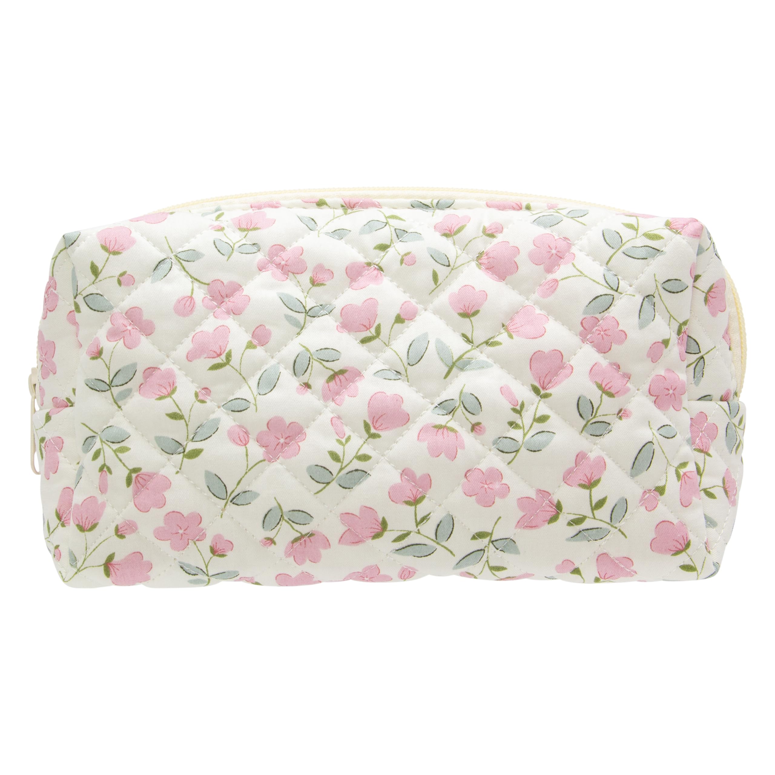 PAZIMIIK Small Quilted Makeup Bag,Zipper Cosmetic Pouch,Floral Pink