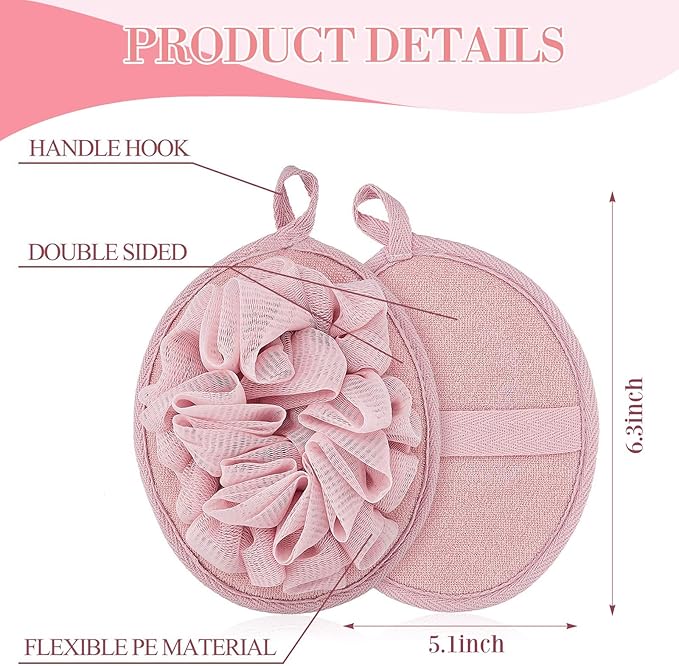 Boao 6 Pcs Bath Shower Pouf Sponge Mesh Pouf Shower Ball Exfoliating Body Sponge Pad Scrubber Glove with Flower Bath Ball (Green,Light Pink)