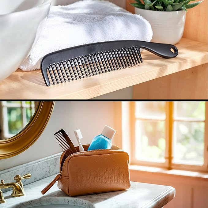 Men's Hair Comb with Handle, 6 Inch Plastic Flexible Pocket Combs for Men, Black Fine Tooth Styling Comb Set for Everyday Grooming, Travel, Beard & Mustache, 6 Pack
