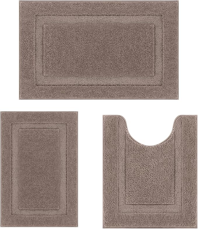 SHACOS Coffee Brown Bathroom Rugs Sets 3 Piece Bath Mat U Shaped Toilet Rug