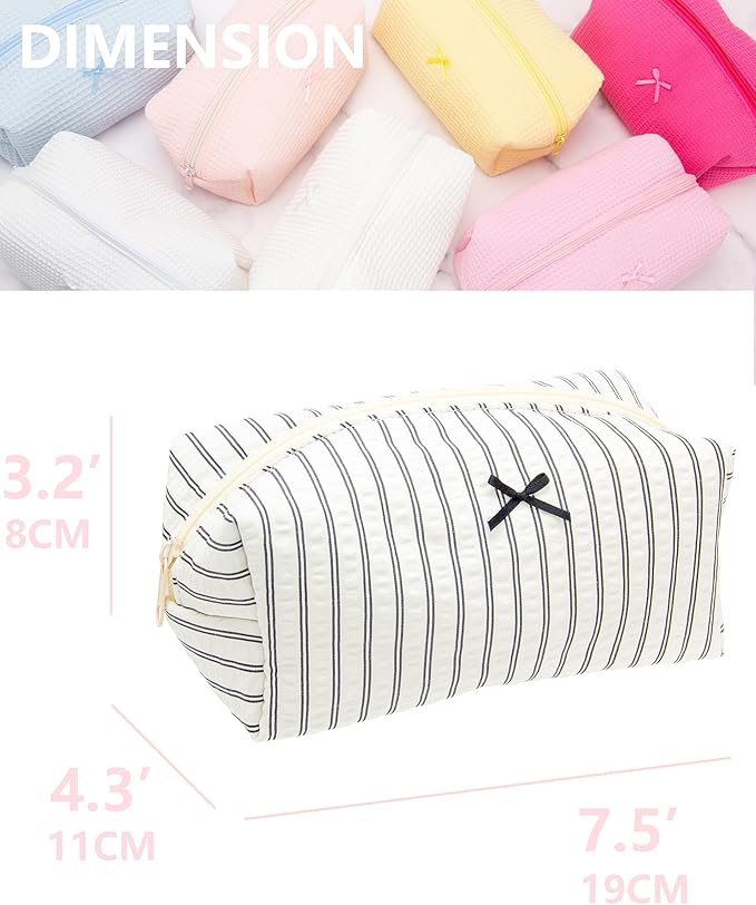 Cozy Makeup Bag for Women,Zipper Cosmetic Pouch,Stripe Black,6 Pack