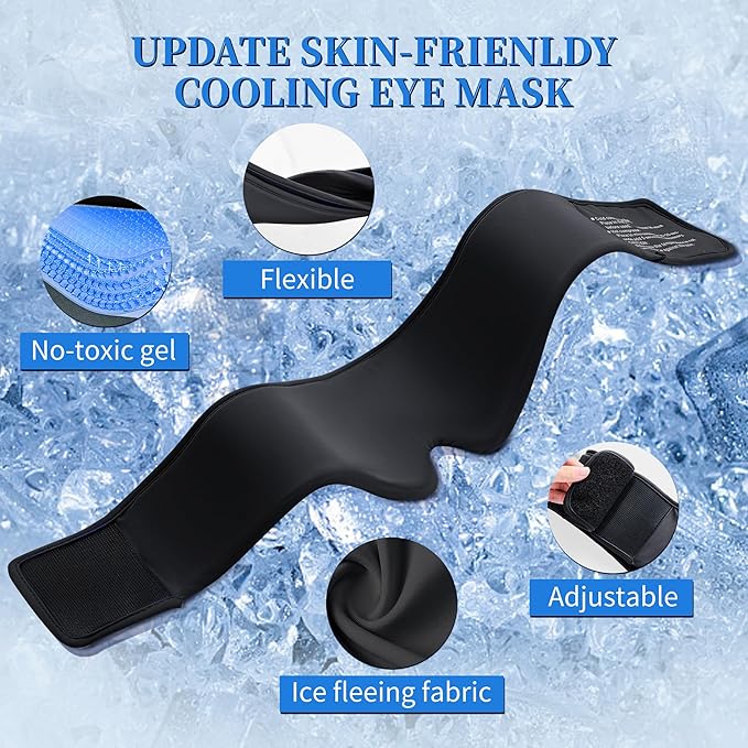 Cooling Gel Eye Mask Sleep: FSA -HSA Eligible, Cold Compress for Puffy Eyes & Migraine Relief - Reusable Gel Weighted Sleeping Mask for Dark Circles & After Surgery, Eye Care,Ice Pack for Eyes, Black