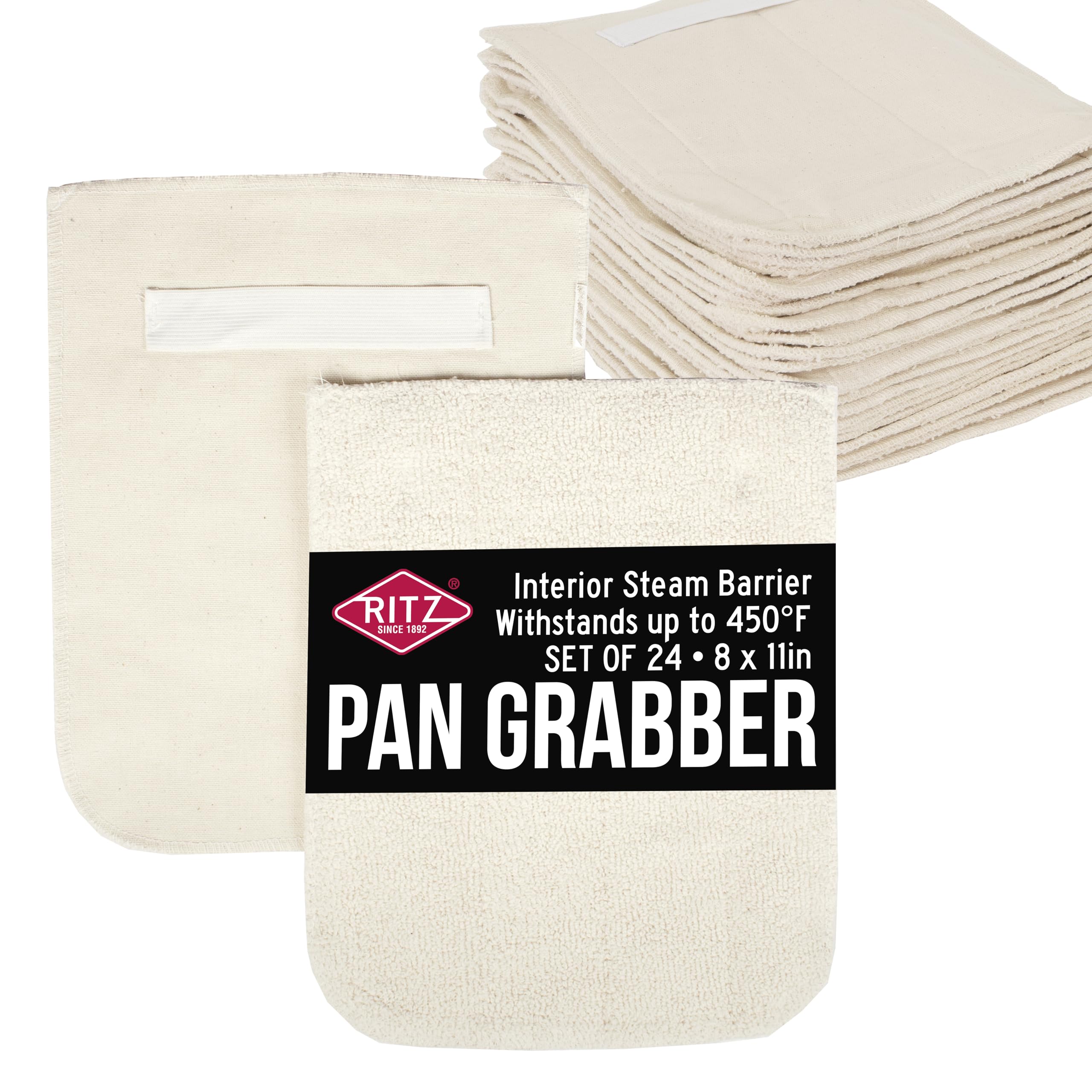 RITZ Food Service CLPG1-12P Terry Hot Pad Pot Holder with Steam Barrier,Commercial Product, 8" x 11", Set of 24, Beige