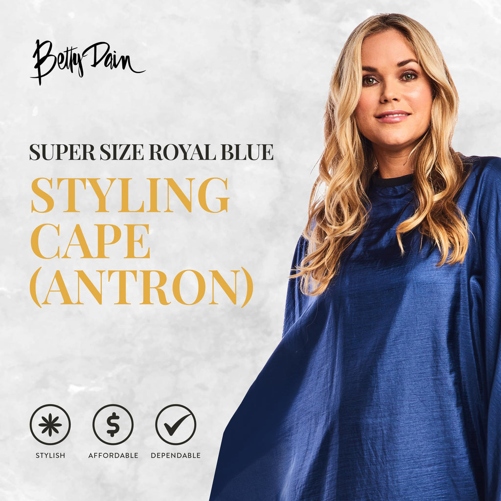 Betty Dain Lightweight Crinkle Nylon Hair Cutting/Styling Cape, Water Resistant, Ultra Lightweight Crinkle Antron Nylon, Repels Hair, Neck Snap Closure, Generous 54 x 60 Inch Size, Royal Blue
