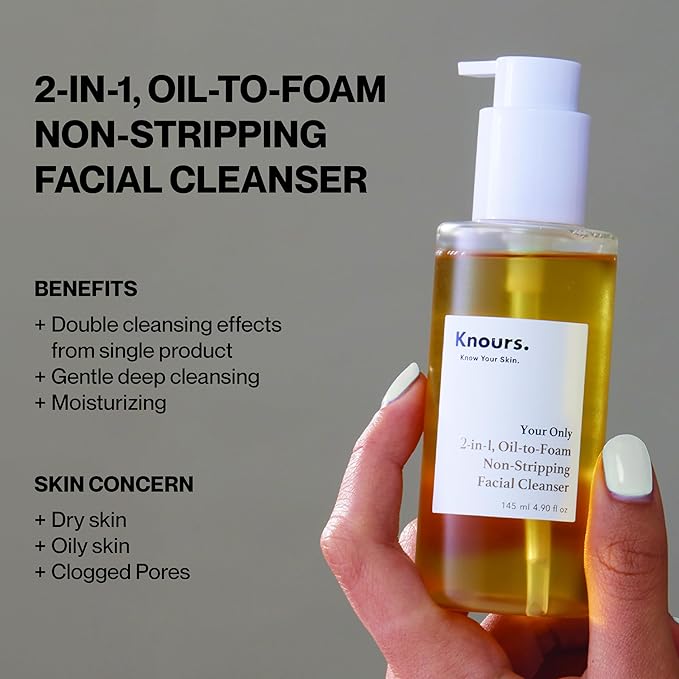 Knours. Korean 2-in-1 Makeup Remover | Oil-to-Foam Non-Stripping Cleanser | Jojoba + Honey | Non-Drying | 145ml/4.97oz