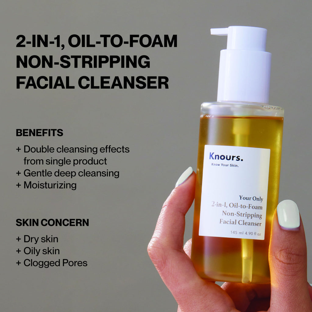 Knours. Korean 2-in-1 Makeup Remover | Oil-to-Foam Non-Stripping Cleanser | Jojoba + Honey | Non-Drying | 145ml/4.97oz