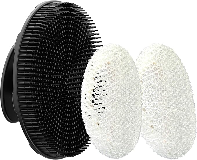 Black Food-Grade Silicone Body Scrubber with Exfoliating Net Sponge Case