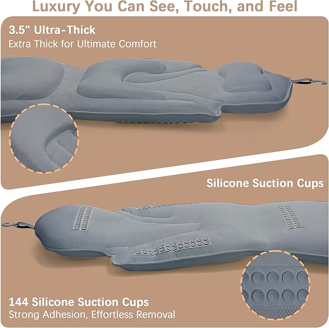 59'' Full Body Bath Pillow for Bathtub 6D Air Mesh 144 Suction Cups