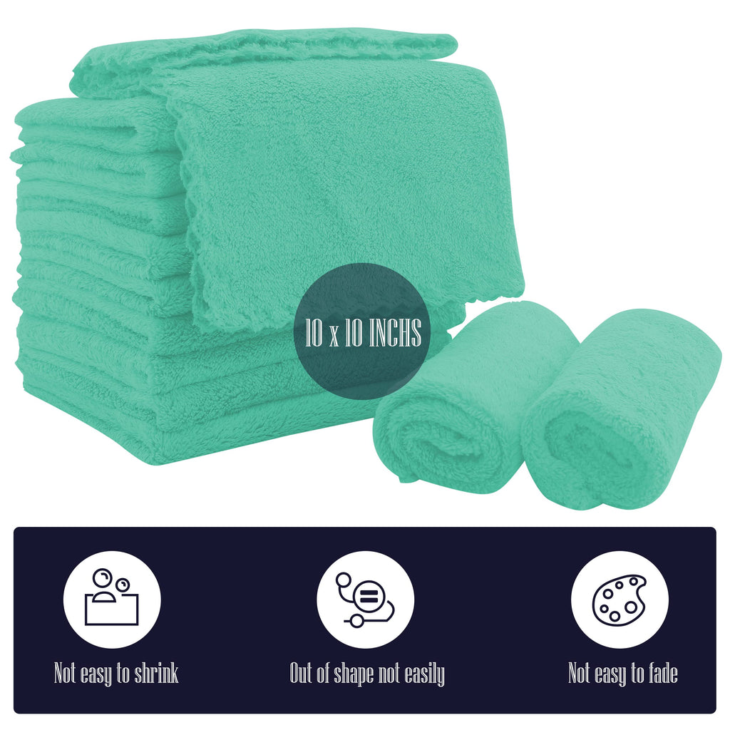 16 Pack Baby Washcloths - 10x10 Inch, Coral Fleece - Extra Absorbent and Soft Wash Clothes for Newborns, Infants and Toddlers - Suitable for Sensitive Skin and New Born - Baby Shower - Aqua Green