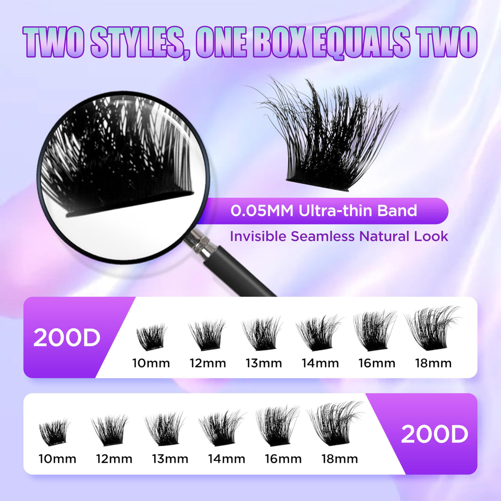 Elitefe Lash Extension Kit DIY Lash Clusters Kit Eyelash Extensions Individual Lashes Extensions with (Lash Bond and Seal,Tweezers,280Pcs, 200D,10-18mm)