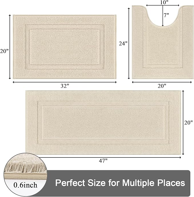 SHACOS Light Beige Bathroom Rugs Sets 3 Piece Bath Mat U Shaped Toilet Rug