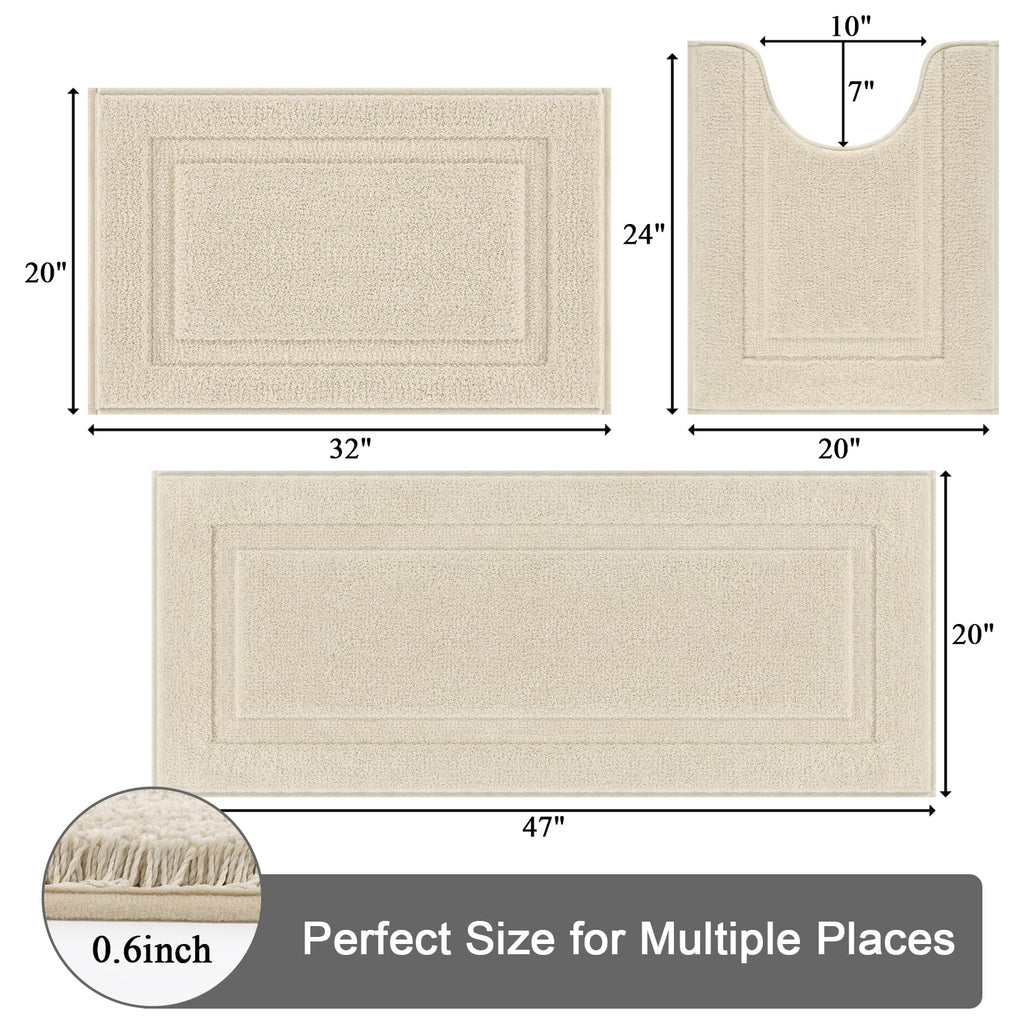 SHACOS Light Beige Bathroom Rugs Sets 3 Piece Bath Mat U Shaped Toilet Rug