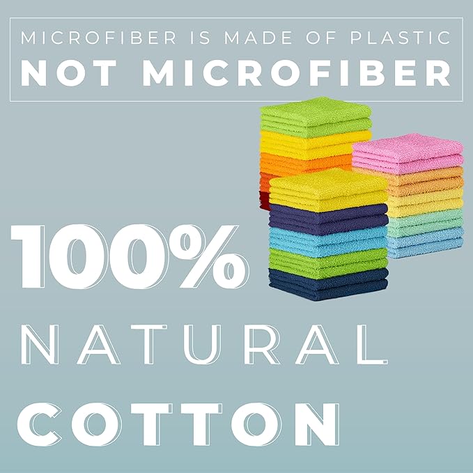 DecorRack 100% Cotton Washcloths 12x12 in, Assorted Set 3 (10 Pack)