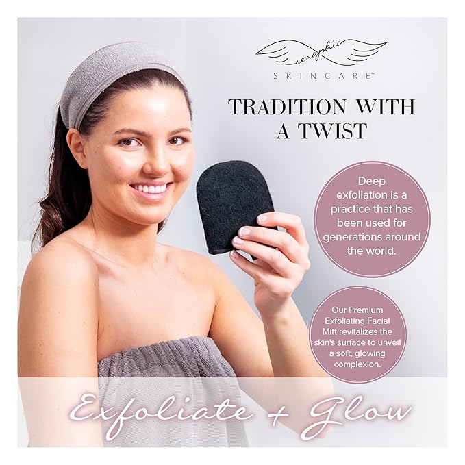 Seraphic Skincare Premium Exfoliating Facial Mitt (1pc) – Dual-Sided Face Scrubber Exfoliator & Dead Skin Remover, Makeup Remover for Gentle Cleansing & Exfoliation – Korean Face Exfoliating Glove