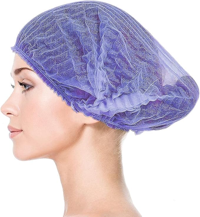 Disposable Bouffant Caps, 21inches Hair Net, Elastic Dust Cap for Food Service, Kitchen Head Cover (Purple)